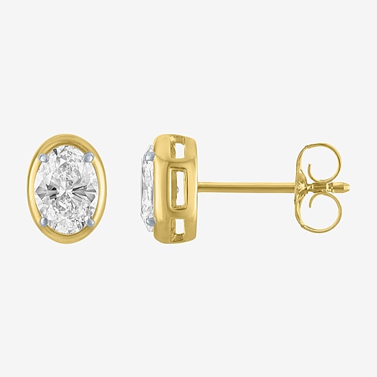 (E-F/Vs1-Vs2) 1 CT. T.W. Lab Grown White Diamond 10K Gold 8mm Oval Stud Earrings