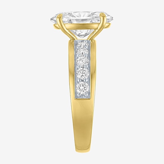 Bridal Addiction (E-F / Vs1-Vs2) Womens 3 1/2 CT. T.W Lab Grown White Diamond 10K Gold Oval Side Stone Engagement Ring