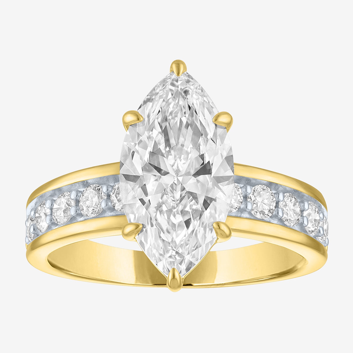 Bridal Addiction (E-F / Vs1-Vs2) Womens 3 1/2 CT. T.W Lab Grown White Diamond 10K Gold Marquise Side Stone Engagement Ring