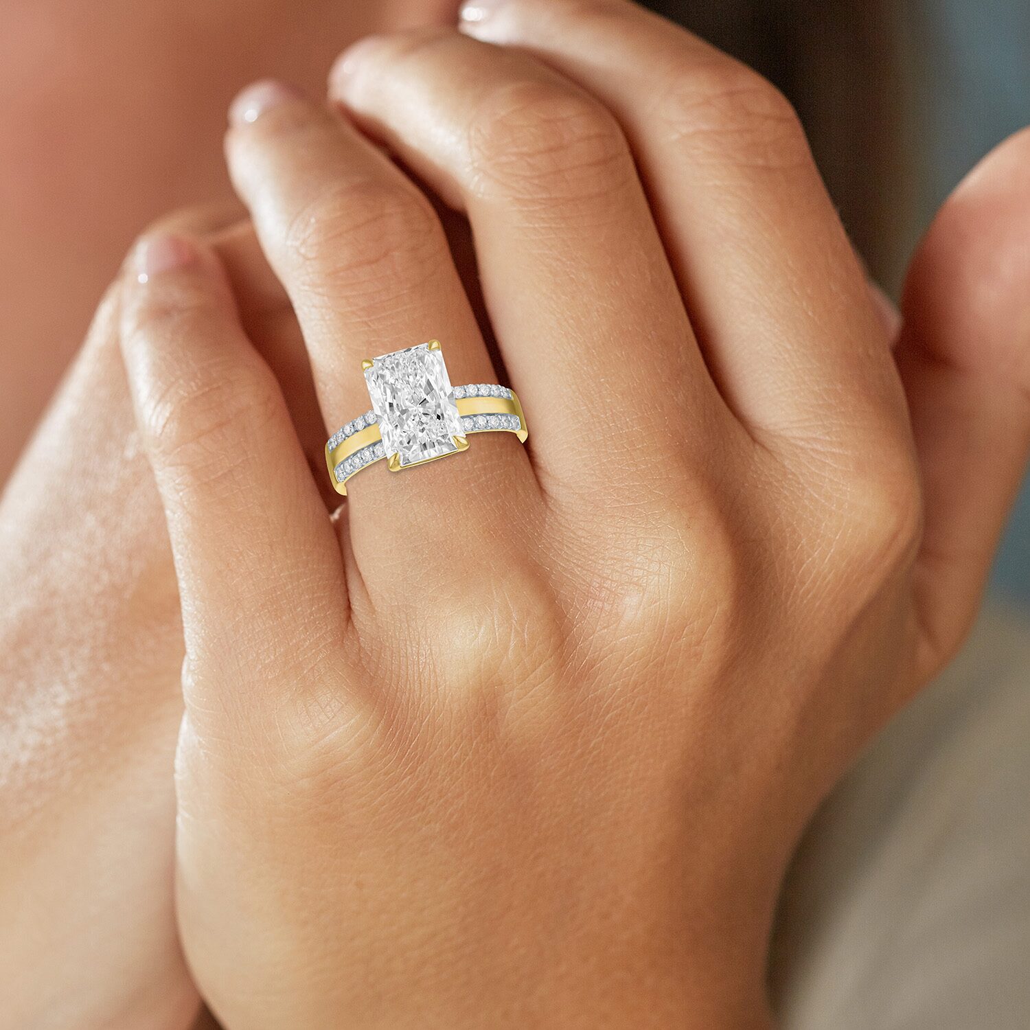 Bridal Addiction (E-F / Vs1-Vs2) Womens 4 /4 CT. T.W. Lab Grown White Diamond 14K Gold Rectangular Side Stone Engagement Ring