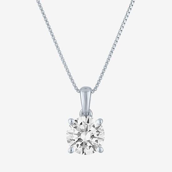 (G-H/Si1-Si2) Womens 1 1/2 CT. T.W. Lab Grown White Diamond 14K Gold Over Silver Round 16 Inch Pendant Necklace
