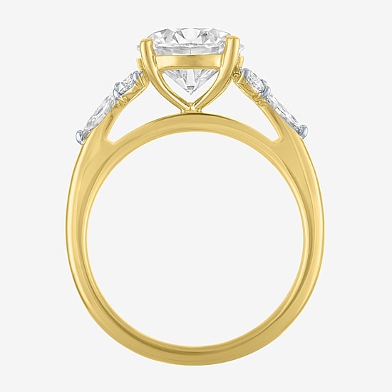 Bridal Addiction (E-F / Vs1-Vs2) Womens 3 CT. T.W. Lab Grown White Diamond 14K Gold Round Side Stone Engagement Ring
