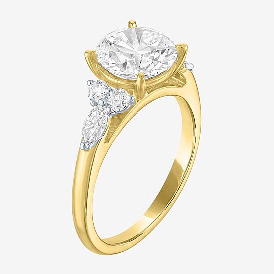 Bridal Addiction (E-F / Vs1-Vs2) Womens 3 CT. T.W. Lab Grown White Diamond 14K Gold Round Side Stone Engagement Ring