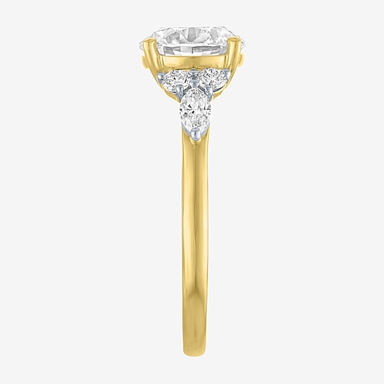 Bridal Addiction (E-F / Vs1-Vs2) Womens 3 CT. T.W. Lab Grown White Diamond 14K Gold Round Side Stone Engagement Ring