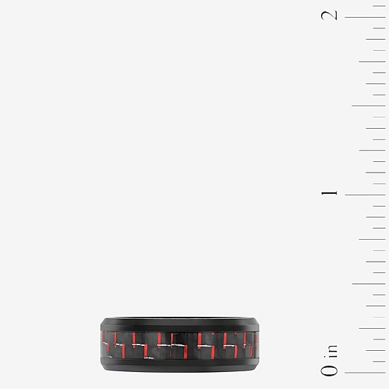 Mens 8MM Black Stainless Steel with Blue Carbon Fiber Wedding Band