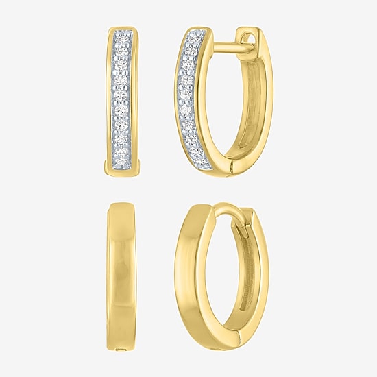 Yes Please! (G-H / Si2-I1) Womens 1/10 CT. T.W. Lab Grown White Diamond 14K Gold Over Brass 2 Pair Earring Set
