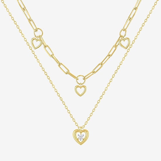 Yes Please! (G-H / Si2-I1) Womens Diamond Accent Lab Grown White Diamond 14K Gold Over Brass Heart 2-pc. Necklace Set