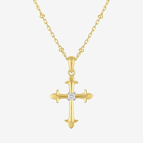 Yes, Please! (G-H / Si2-I1) Womens Diamond Accent Lab Grown White Diamond 14K Gold Over Brass Cross 16 Inch Pendant Necklace