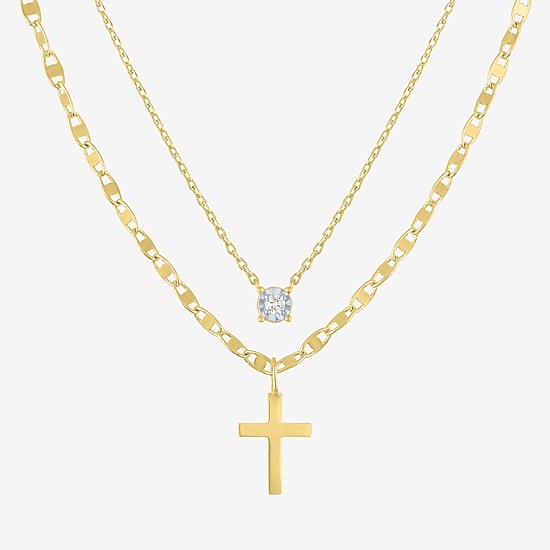 Religious Jewelry Yes, Please! (G-H / Si2-I1) Womens Diamond Accent Lab Grown White Diamond Cross 2-pc. Pendant Necklace Set
