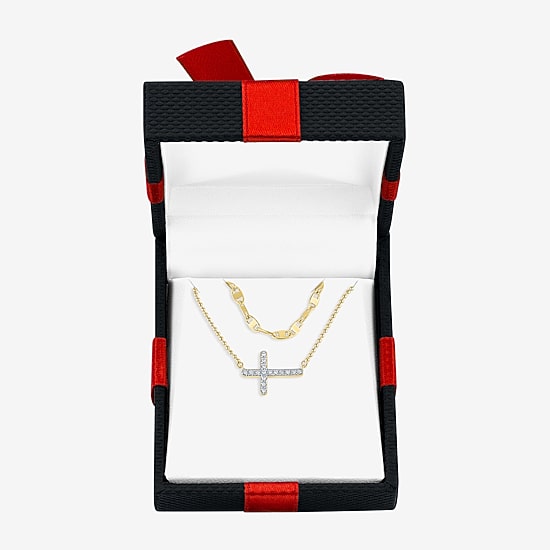 Yes Please! (G-H / Si2-I1) Womens Diamond Accent Lab Grown White Diamond 14K Gold Over Brass Cross 2-pc. Necklace Set