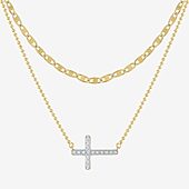 Yes Please! (G-H / Si2-I1) Womens Diamond Accent Lab Grown White Diamond 14K Gold Over Brass Cross 2-pc. Necklace Set