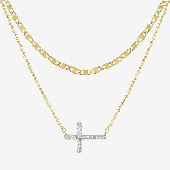 Yes Please! (G-H / Si2-I1) Womens Diamond Accent Lab Grown White Diamond 14K Gold Over Brass Cross 2-pc. Necklace Set