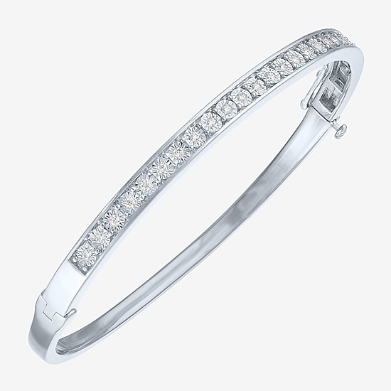 (G-H/ Si1-Si2) Womens 1/3 CT. T.W. Lab Grown White Diamond Pure Silver Over Brass Bangle Bracelet