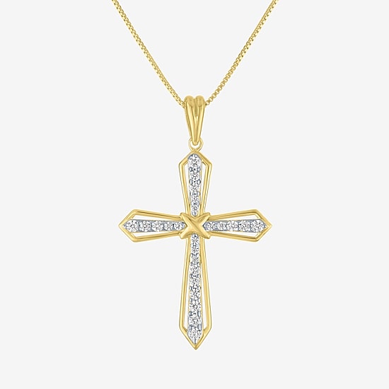 Religious Jewelry (G-H / Si1-Si2) Womens 1/3 CT. T.W. Lab Grown White Diamond 14K Gold Over Brass Cross 18 Inch Pendant Necklace