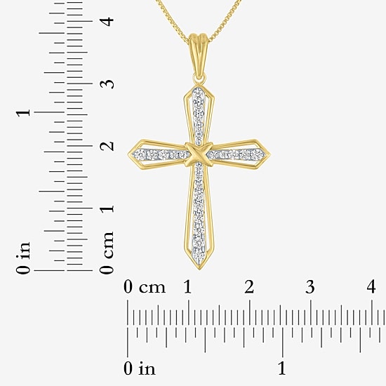 Religious Jewelry (G-H / Si1-Si2) Womens 1/3 CT. T.W. Lab Grown White Diamond 14K Gold Over Brass Cross 18 Inch Pendant Necklace