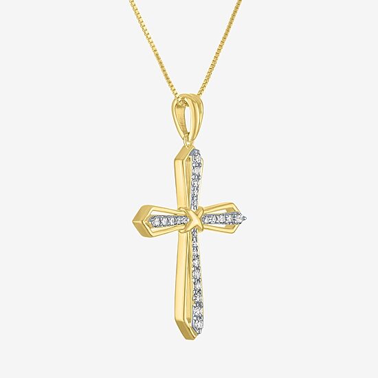 Religious Jewelry (G-H / Si1-Si2) Womens 1/3 CT. T.W. Lab Grown White Diamond 14K Gold Over Brass Cross 18 Inch Pendant Necklace