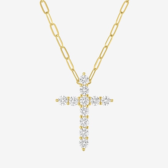 Womens Lab Created White Sapphire 14K Gold Over Brass Cross 18 Inch Pendant Necklace