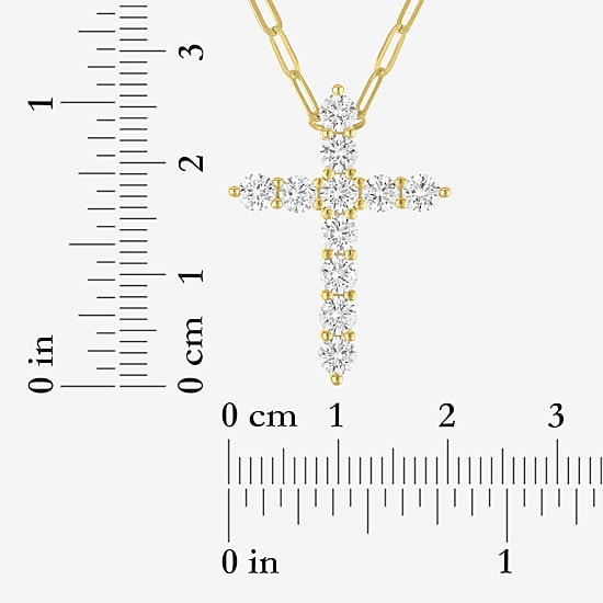 Womens Lab Created White Sapphire 14K Gold Over Brass Cross 18 Inch Pendant Necklace