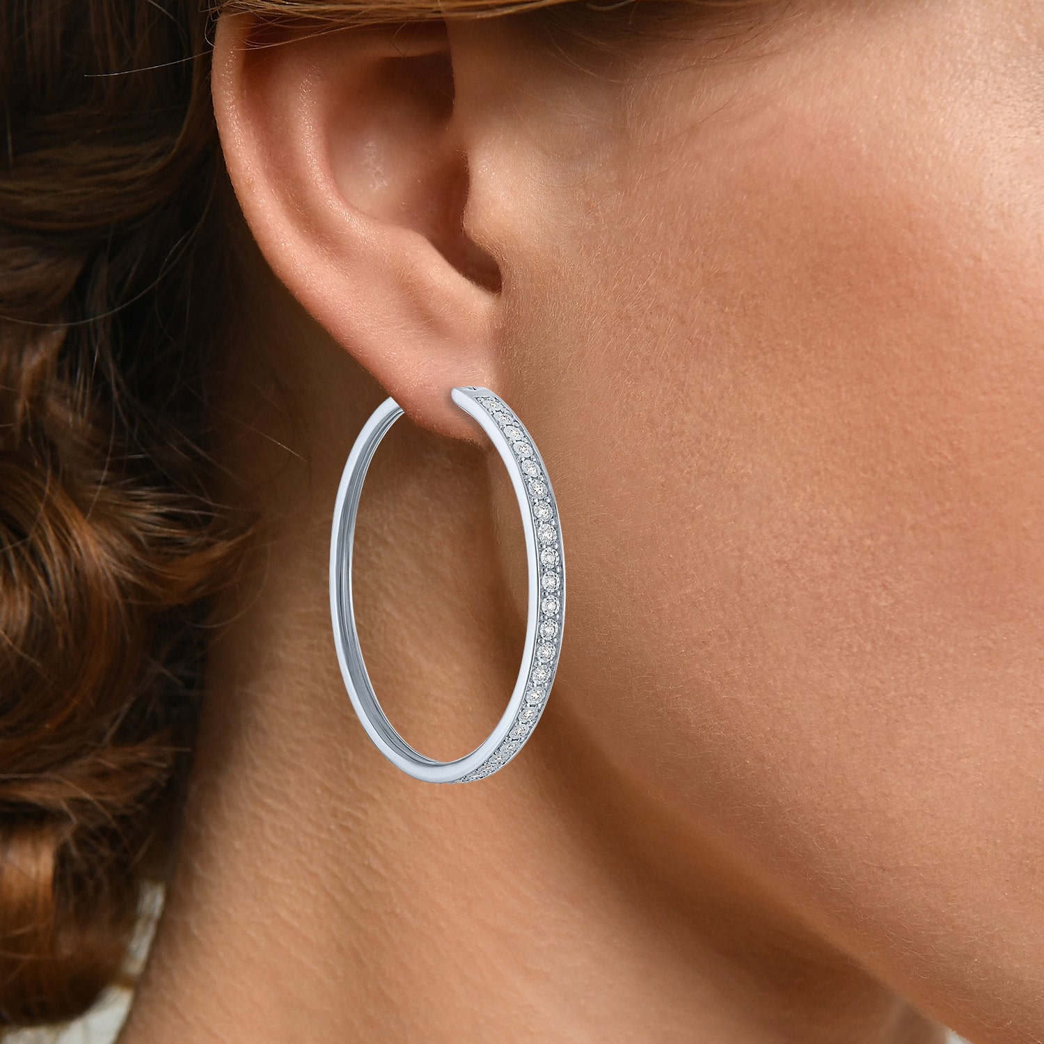 (G-H / Si1-Si2) Womens 1/3 CT. T.W. Lab Grown White Diamond 39mm Hoop Earrings