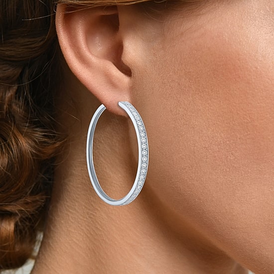 (G-H / Si1-Si2) Womens 1/3 CT. T.W. Lab Grown White Diamond 39mm Hoop Earrings