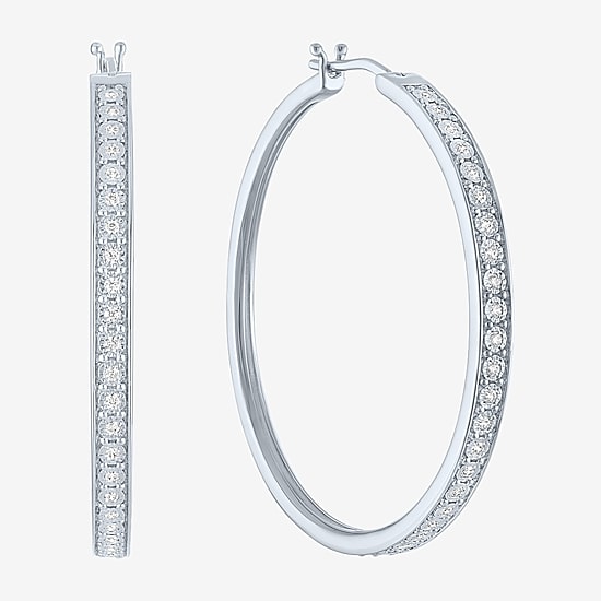 (G-H / Si1-Si2) Womens 1/3 CT. T.W. Lab Grown White Diamond 39mm Hoop Earrings