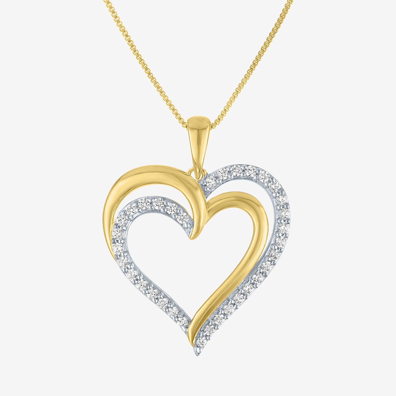 (G-H / Si1-Si2) Womens 1/3 CT. T.W. Lab Grown White Diamond 14K Gold Over Brass Heart 18 Inch Pendant Necklace