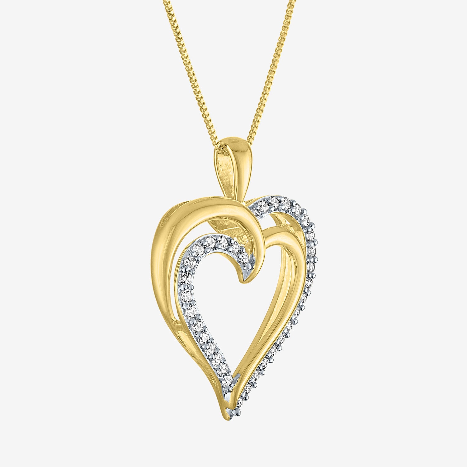 (G-H / Si1-Si2) Womens 1/3 CT. T.W. Lab Grown White Diamond 14K Gold Over Brass Heart 18 Inch Pendant Necklace