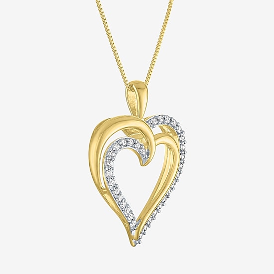 (G-H / Si1-Si2) Womens 1/3 CT. T.W. Lab Grown White Diamond 14K Gold Over Brass Heart 18 Inch Pendant Necklace