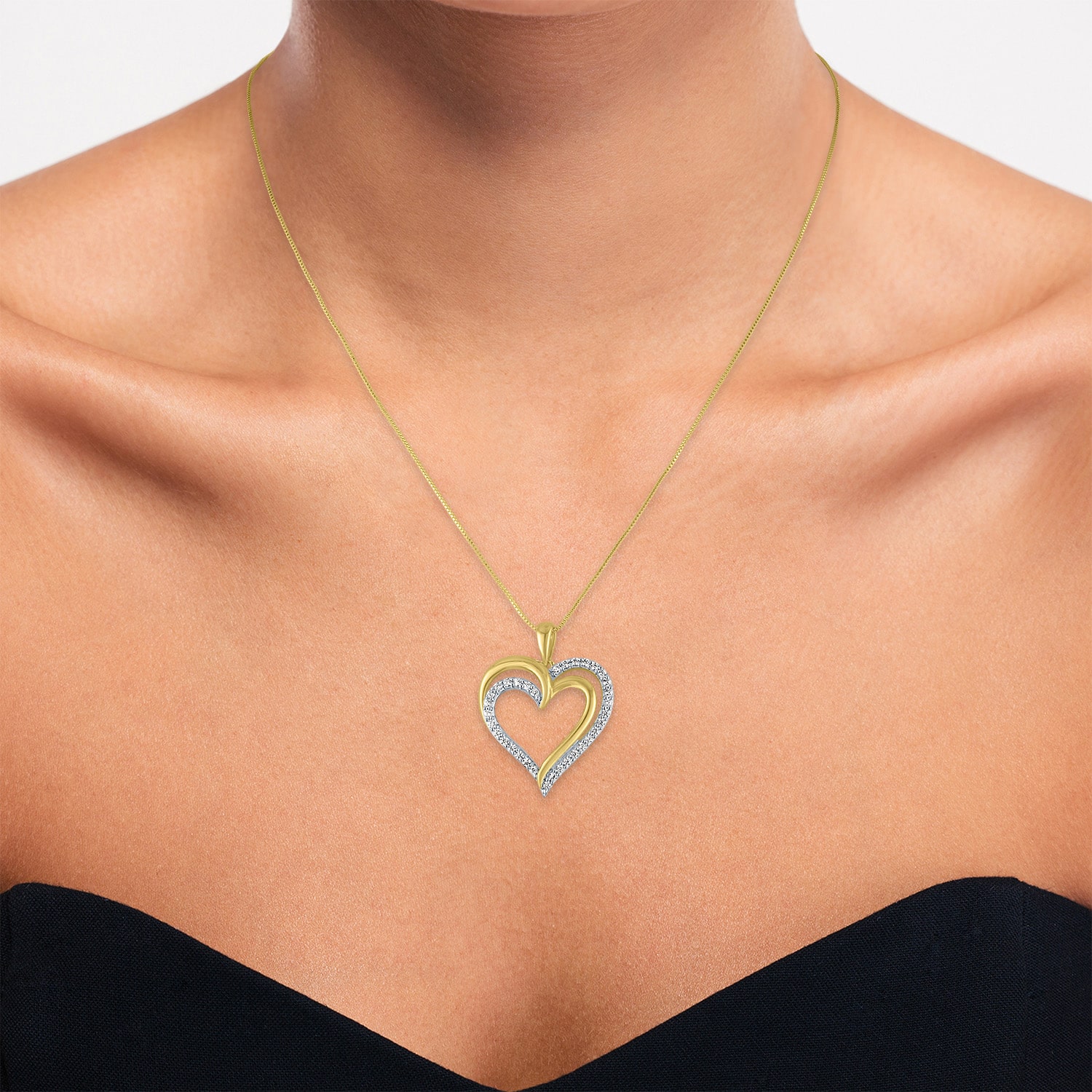 (G-H / Si1-Si2) Womens 1/3 CT. T.W. Lab Grown White Diamond 14K Gold Over Brass Heart 18 Inch Pendant Necklace