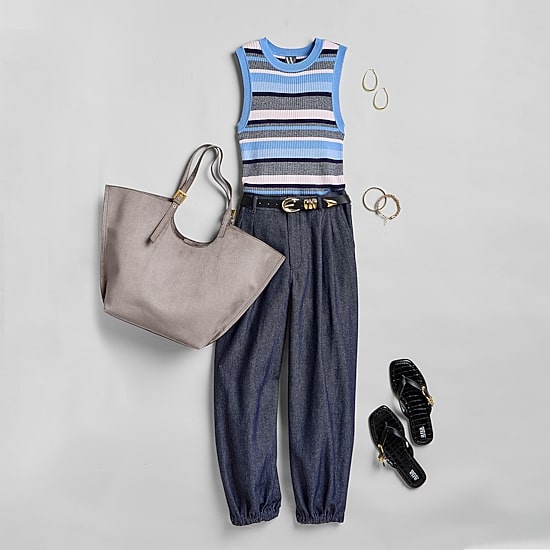 Worthington Womens Crew Neck Sleeveless Striped Pullover Sweater