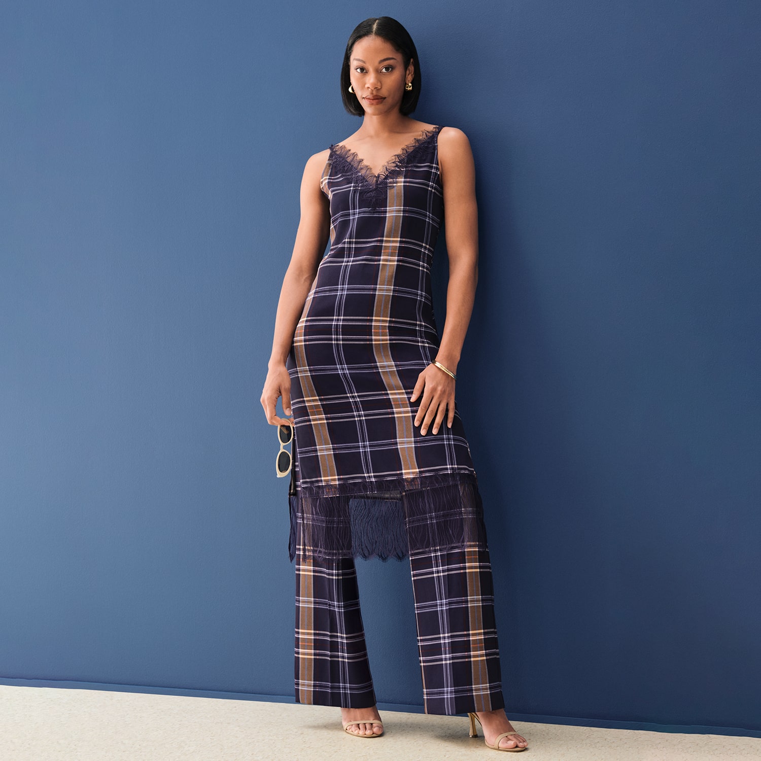 Worthington Womens Sleeveless Plaid Slip Dress
