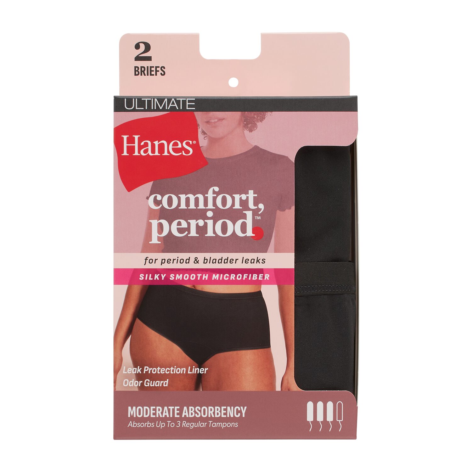 Hanes Womens Period + Leak Resistant 2 Pack Brief Panty 40mmcp