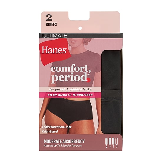 Hanes Womens Period + Leak Resistant 2 Pack Brief Panty 40mmcp