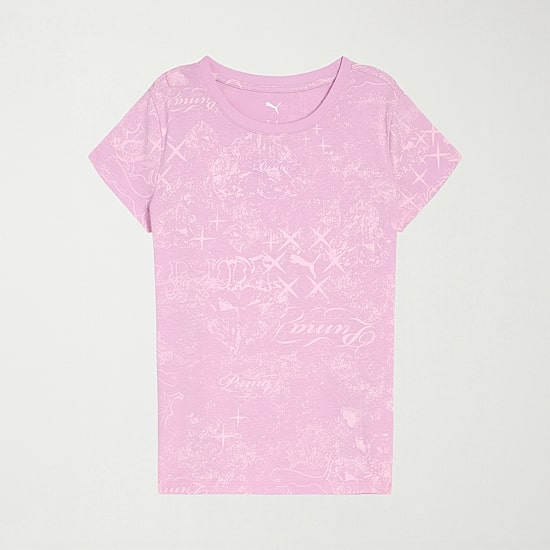 PUMA Big Kid Girls Round Neck Short Sleeve Classic Fit Graphic T-Shirt