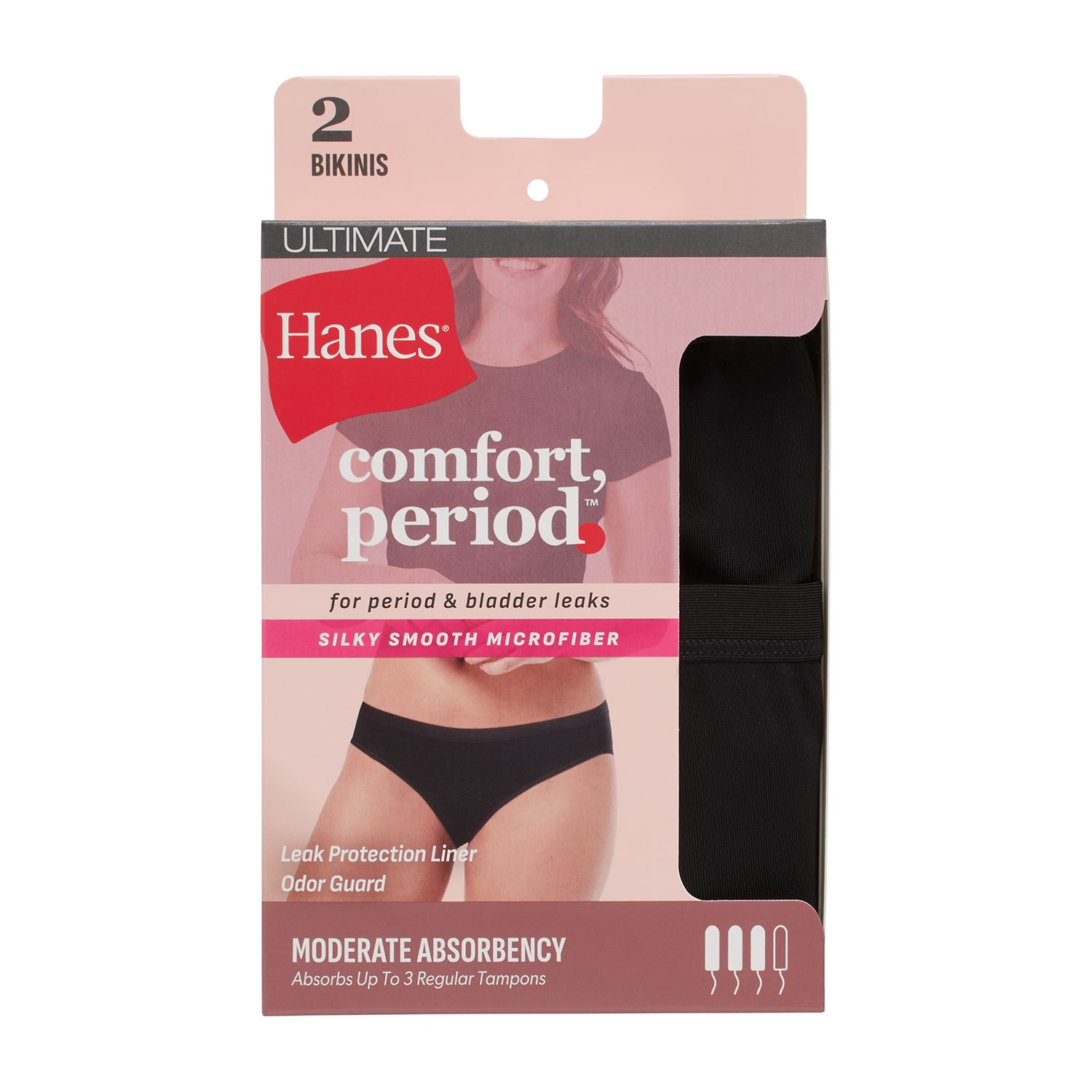 Hanes Womens 2 Pack Period + Leak Resistant Bikini Panty 42mmcp