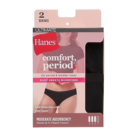 Hanes Womens 2 Pack Period + Leak Resistant Bikini Panty 42mmcp