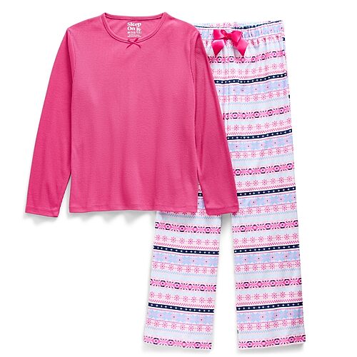 Sleep On It Little & Big Kid Girls Crew Neck Long Sleeve 2-pc. Pajama Set In Pink