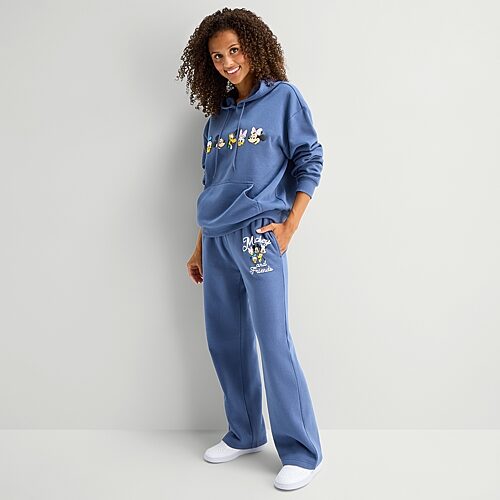 Hybrid Tees Mickey & Friends Wide Leg Bottom Womens Juniors Wide Leg Mickey Mouse Sweatpant In Blue