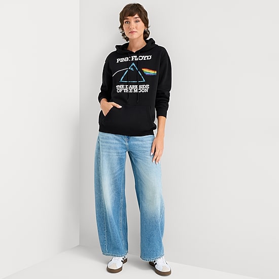 Womens Juniors Long Sleeve Pink Floyd Fleece Hoodie