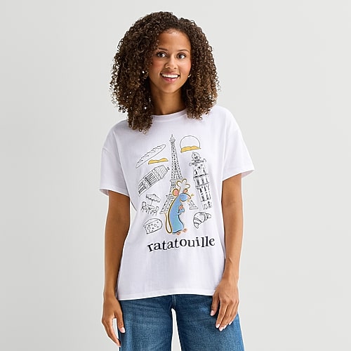 Hybrid Tees Ratatouille Boyfriend Tee Womens Juniors Crew Neck Short Sleeve Loose Fit Graphic T-shirt In Multi