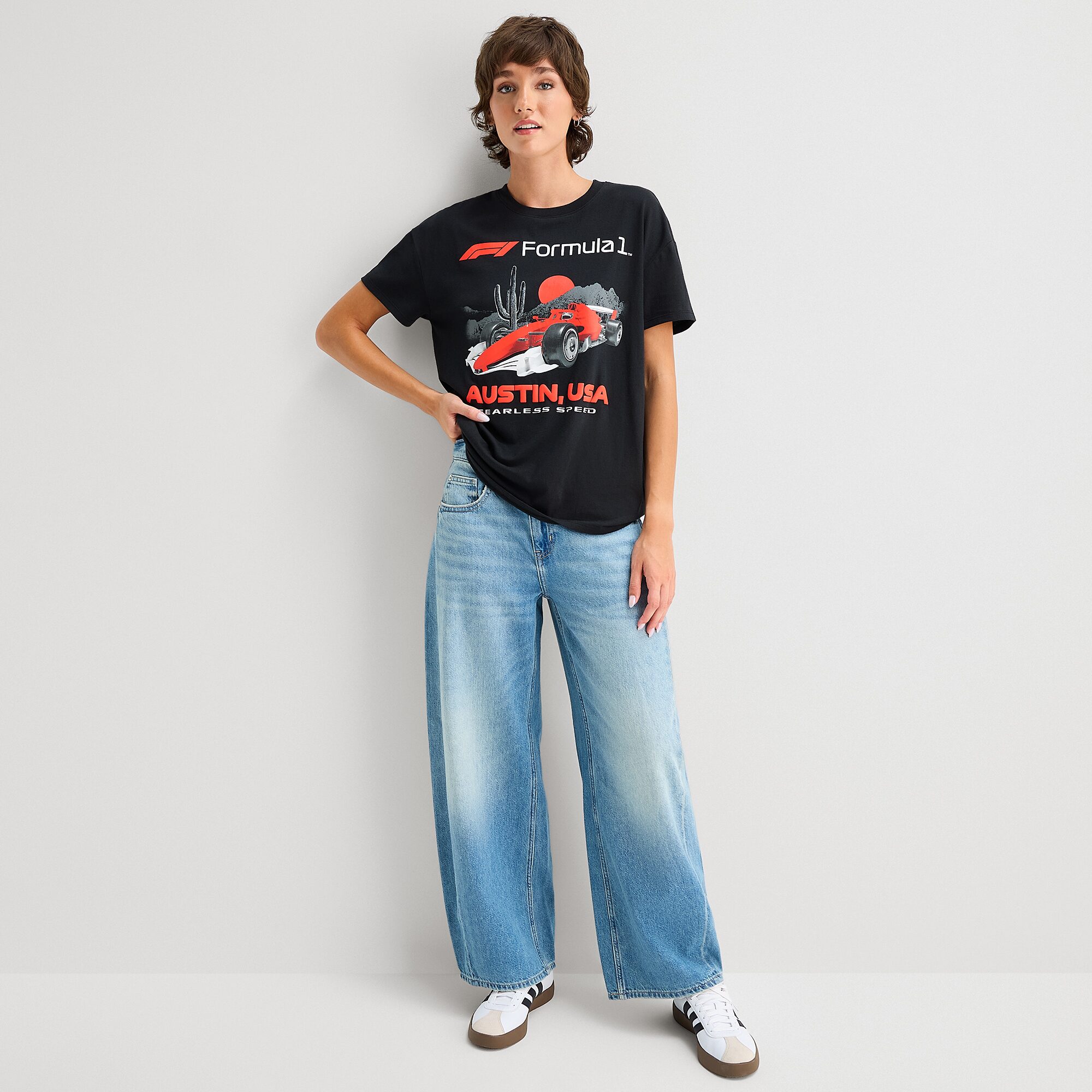 Formula 1 Austin Boyfriend Tee Womens Juniors Crew Neck Short Sleeve Regular Fit Graphic T-Shirt