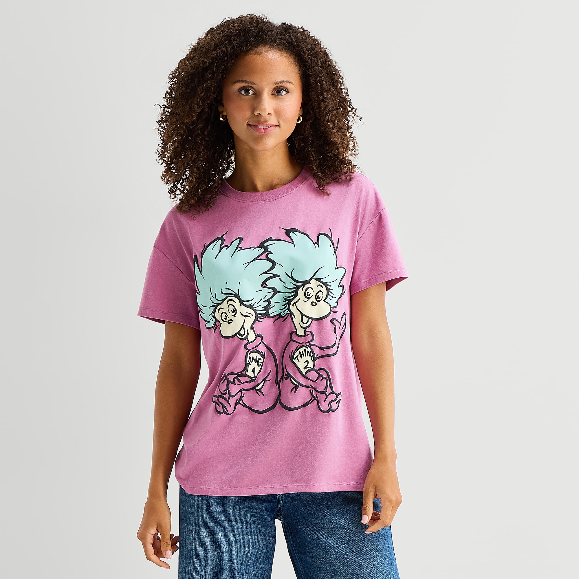 Things Boyfriend Tee Womens Juniors Crew Neck Short Sleeve Regular Fit Dr. Seuss Graphic T-Shirt
