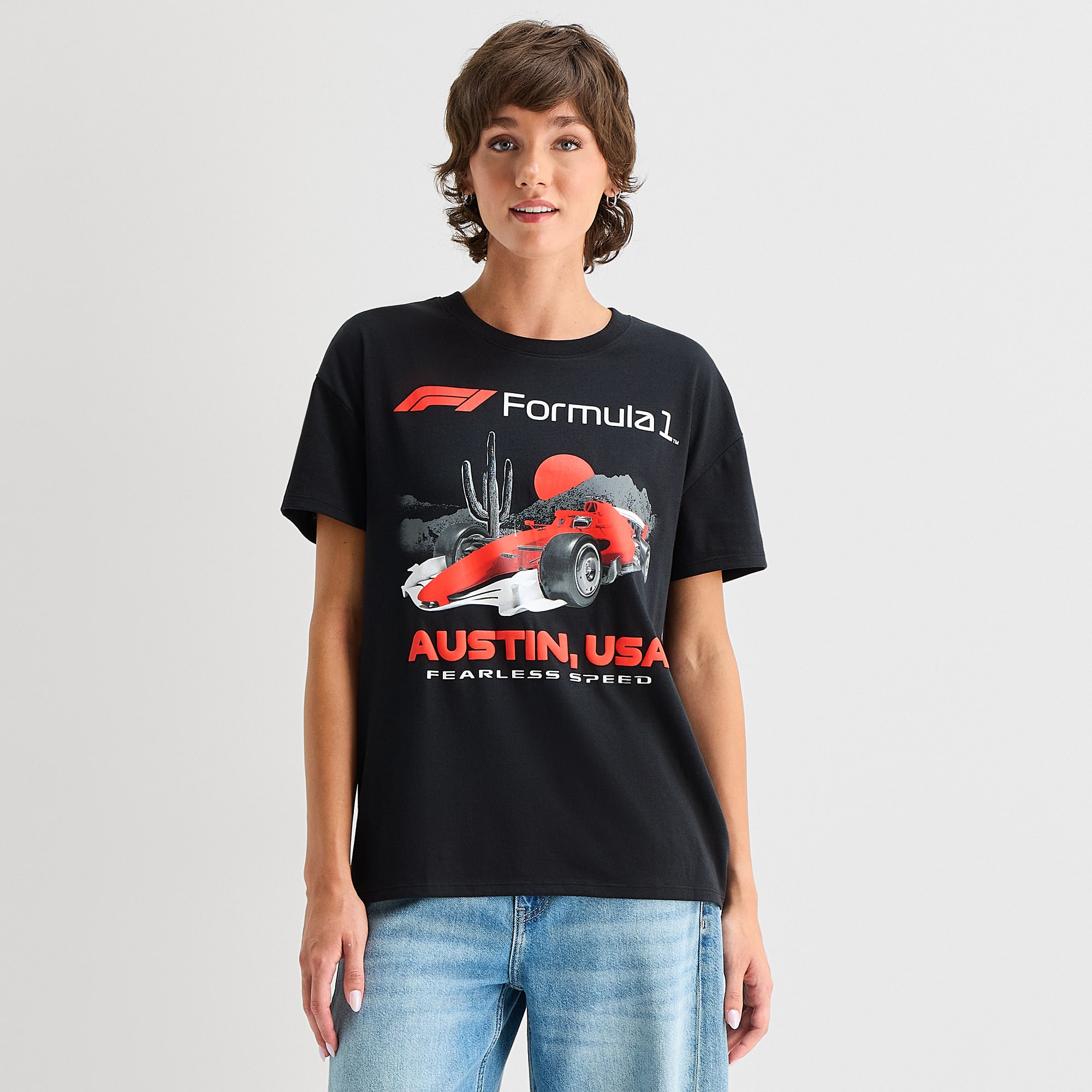 Formula 1 Austin Boyfriend Tee Womens Juniors Crew Neck Short Sleeve Regular Fit Graphic T-Shirt