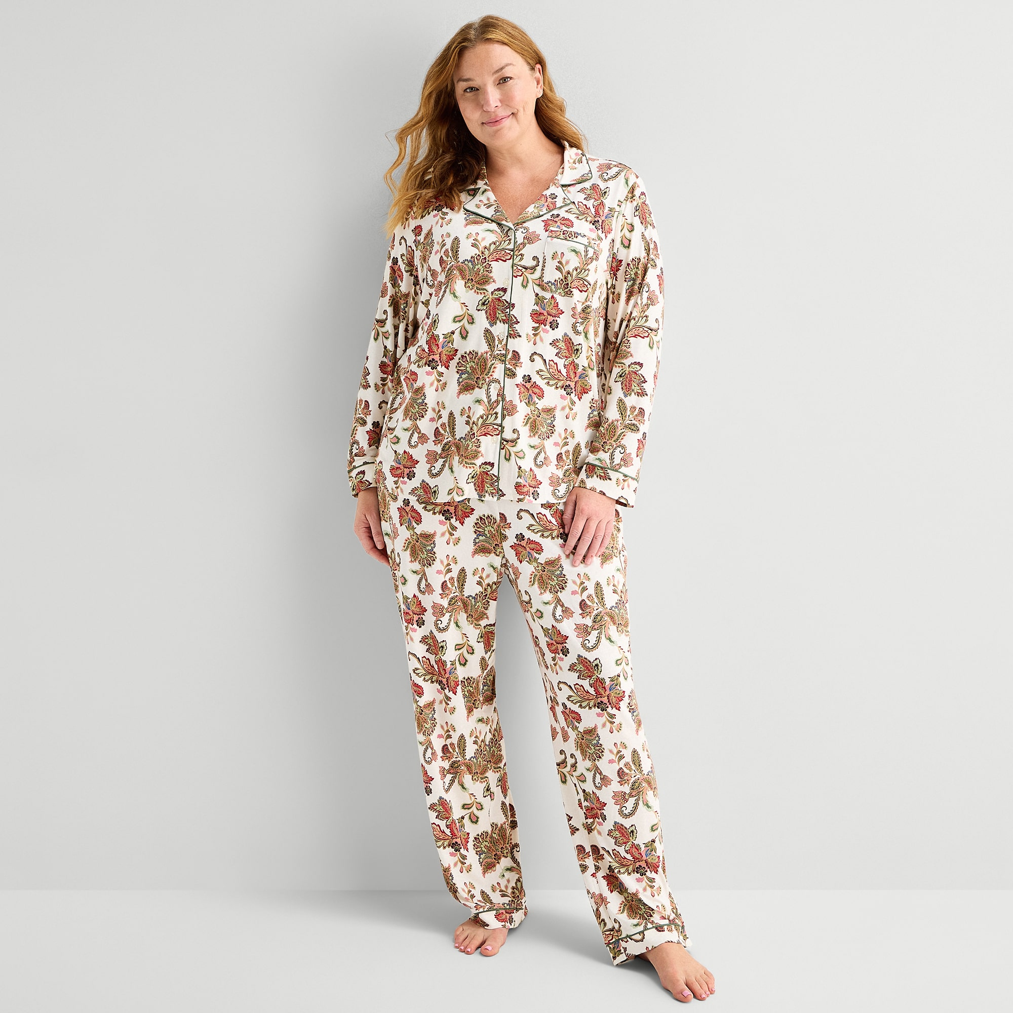 Liz Claiborne Cool and Calm Womens Long Sleeve Plus Pajama Top