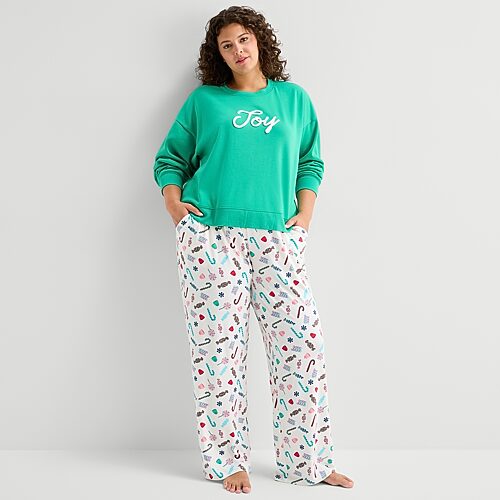 Sleep Chic Womens Boat Neck Long Sleeve Plus Pajama Top In Green