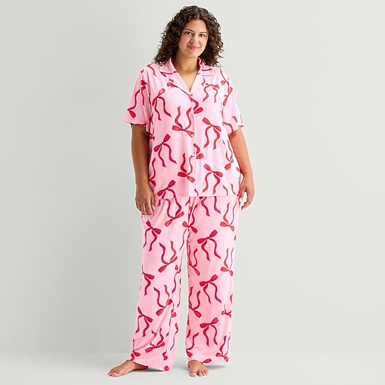 Sleep Chic Womens Short Sleeve 2-pc. Plus Pajama Set