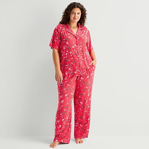 Sleep Chic Womens Short Sleeve 2-pc. Plus Pajama Set In Red