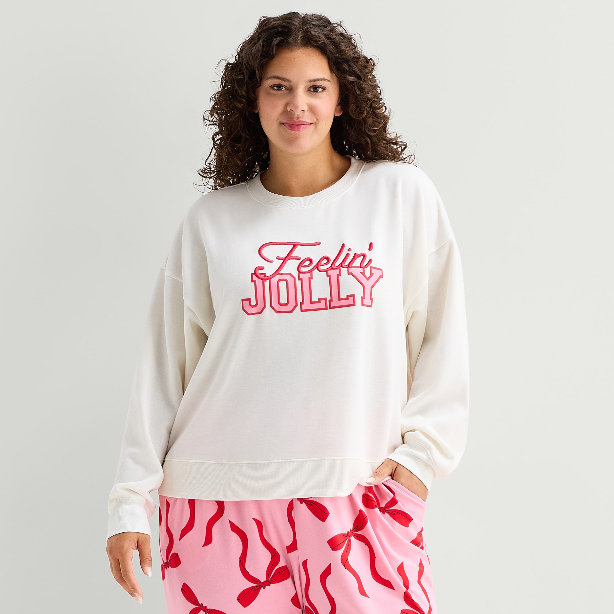 Sleep Chic Womens Boat Neck Long Sleeve Plus Pajama Top