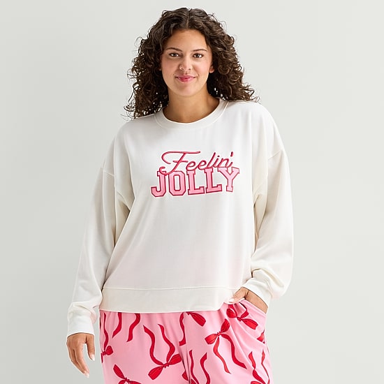 Sleep Chic Womens Crew Neck Long Sleeve Plus Pajama Top