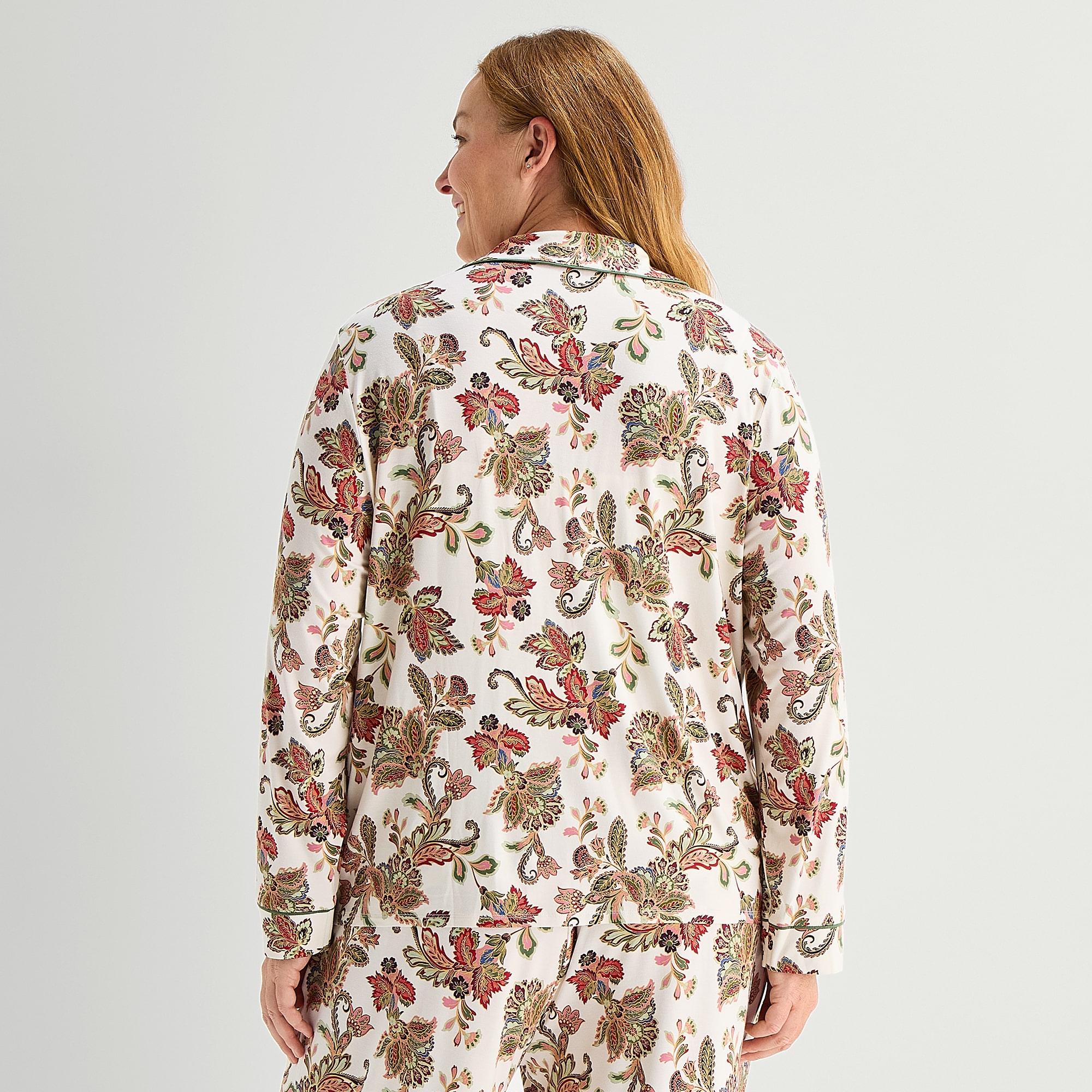 Liz Claiborne Cool and Calm Womens Long Sleeve Plus Pajama Top